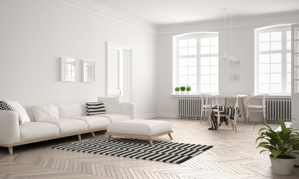 Phòng khách được thiết kế theo phong cách tối giản