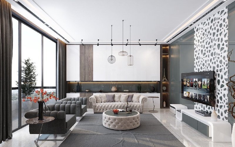 thiết kế nội thất phòng khách chung cư căn hộ luxury sang trọng 