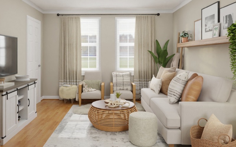thiết kế nội thất phòng khách chung cư căn hộ với cây xanh 