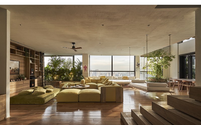 thiết kế nội thất phòng khách biệt thự phong cách tropical nhiệt đới