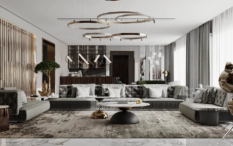thiết kế nội thất phòng khách luxury sang trọng 
