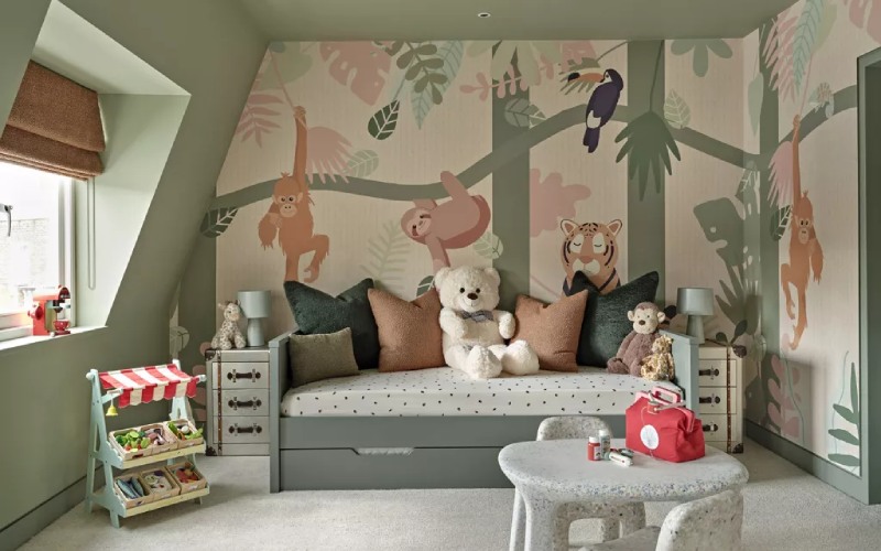 thiết kế nội thất phòng ngủ trẻ em động vật thiên nhiên dễ thương